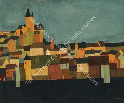 Raza, S.H. (Artist). Carcassonne. Mixed media on panel, 1951 | Painting | FineArts | 00756298