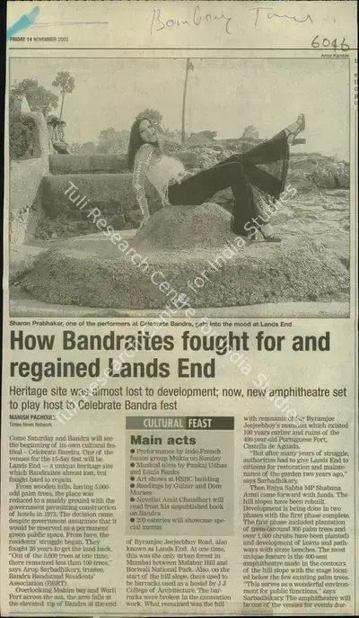 Manish Panchouly (Reporter), How Bandraites Fought for and Regained Lands End, 2003, Newspaper Clipping