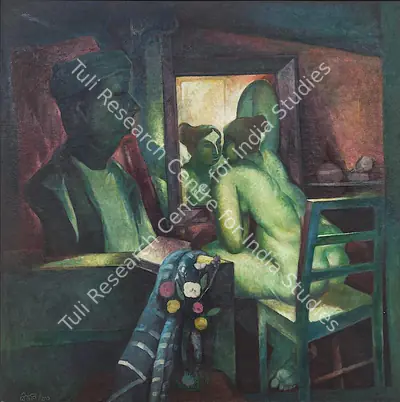 Bijon Choudhury (Artist), Nati Binodini in Dressing Room, 1986, Painting