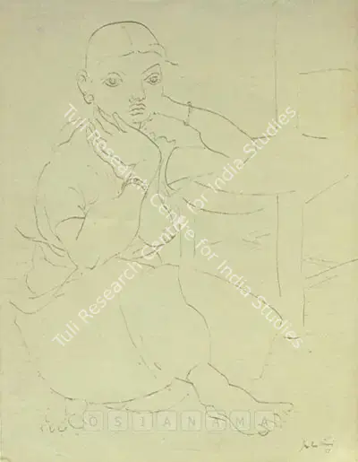 Justin P. Daraniyagala (Artist), Lady Seated By Chair, 1937, Drawing