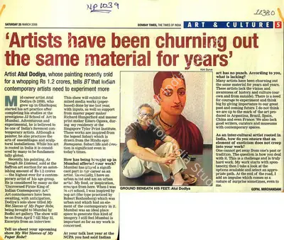 Gopal Mirchanani (Writer), Artists Have Been Churning Out The Same Material For Years', 2006, Newspaper clipping