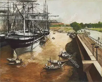 Bhattacharjee, Bikash (Artist). Clippers on the Hooghly, 1983 | Painting, Pu.Mum/13.09.22, 2022 · Pundole