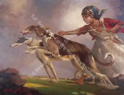 V.A. Mali (Artist), Girl & Hounds, 1935, Painting