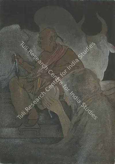 Abanindranath Tagore (Artist), Untitled (Priest with Bull and Devotee), 1925, Drawing