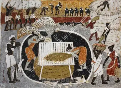K.K. Hebbar (Artist), Threshing, 1944, Painting