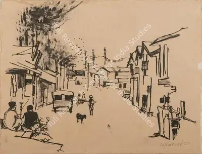 Ganesh Pyne (Artist), Kashmir Street, 1961, Drawing