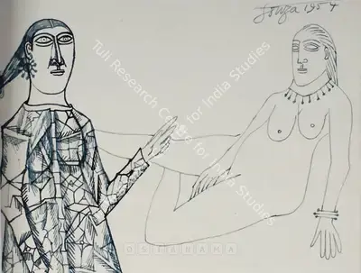 F.N. Souza (Artist), Two Women, 1954, Drawing