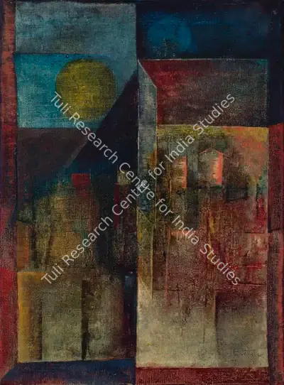 S.K. Bakre (Artist), Untitled (Landscape with Sun), 1968, Painting