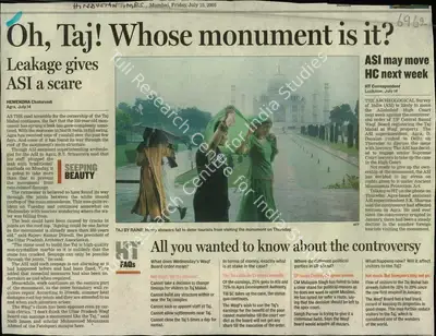 Hemendra Chaturvedi (Reporter), Oh,Taj! Whose Monument is it, 2005, Newspaper Clipping