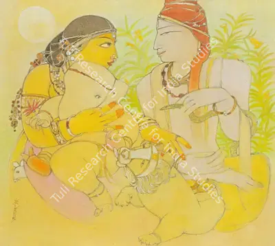 Ramananda Bandopadhyay (Artist), Shiva Parvati and Ganesh, 1998, Painting