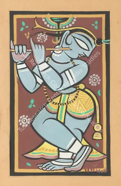 Jamini Roy (Artist), Krishna fluting, 1945, Painting