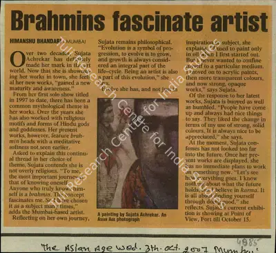 Himanshu Bhandari (Reporter), Brahmins Fascinate Artist, 2007, Newspaper Clipping