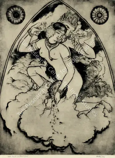Mukul Dey (Artist), Siva Parvati In Cloud-Land, 1939, Graphic Art