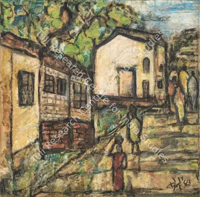 N.S. Bendre (Artist), Village, 1943, Painting