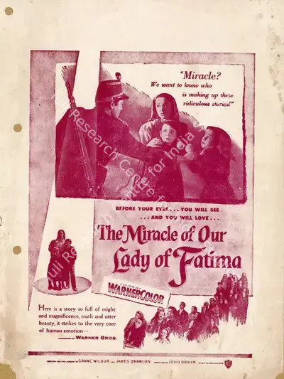 John Brahm (Director), The Miracle Of Our Lady Fatima, 1952, Handbill