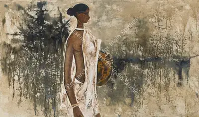 B. Prabha (Artist), Untitled (Fisherwoman), 1962, Painting
