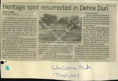 S.M.A. Kazmi (Reporter), Heritage Spot Resurrected in Dehra Dun, 2001, Newspaper Clipping