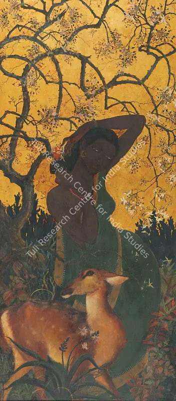 Khagen Roy (Artist), Untitled (Lady and the Deer), 1945, Painting