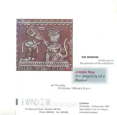 Jamini Roy (Artist), Jamini Roy, 1998, Solo Exhibition Invitation