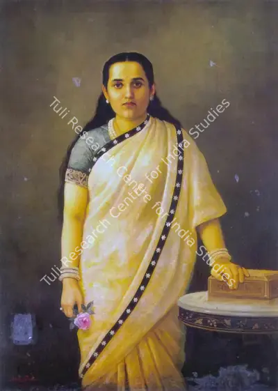 Raja Ravi Varma (Artist), Portrait of a Lady in an Ivory Saree, 1897, Painting