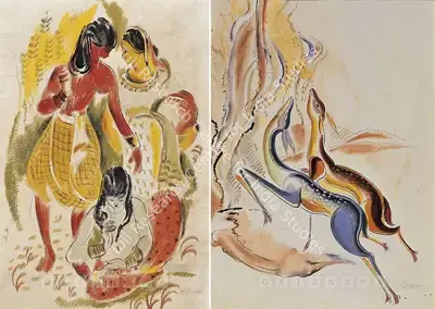 V.S. Adulkar (Artist), Women At Well, 1959, Painting