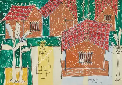 Laxman Pai (Artist), Untitled (Goan Village), 1954, Painting