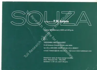 F.N. Souza (Artist), Tribute to Francis Newton Souza 1924 - 2002, 2003, Solo Exhibition Invitation