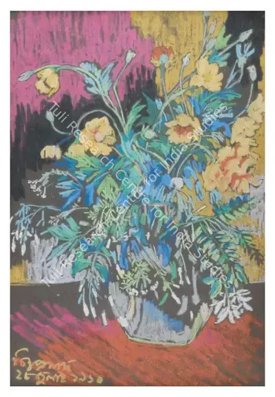 Chittaprosad (Artist), Untitled (Flower Vase), 1950, Painting