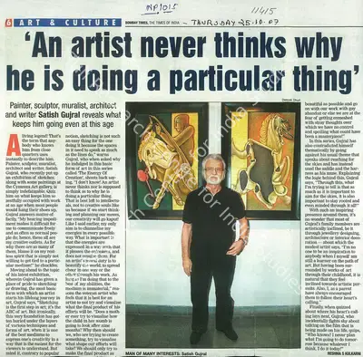 Reshma S Kulkarni (Writer), An Artist Never Thinks Why He is Doing a Particular Thing', 2007, Newspaper clipping