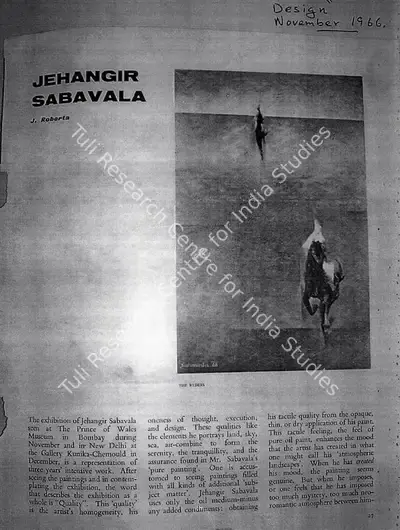 J Roberta (Writer), Jehangir Sabavala, 1966, Newspaper Clipping