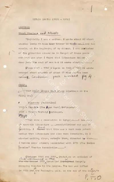 Ritwik Ghatak (Writer), Ghatak's Writings, Excerpt from Writing