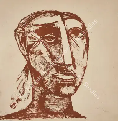 Tyeb Mehta (Artist), Head, 1957, Graphic Art