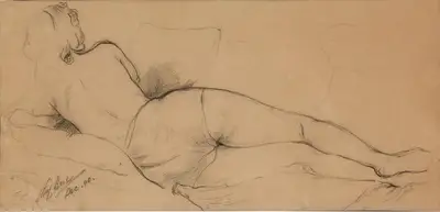 Atul Bose (Artist), Untitled (Reclining Figure), 1940, Painting