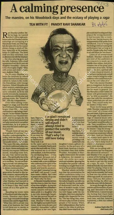 Pandit Ravi Sankar (Reporter), A Calming Presence, 2005, Newspaper Clipping