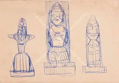 Jamini Roy (Artist), Untitled (Dolls), 1940, Drawing
