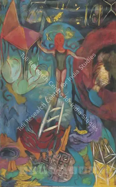 Thozhur, Vasudha (Artist). The Ladder Of Ascent & Descent. Oil on canvas, c.1993 | Painting | FineArts | 00597884