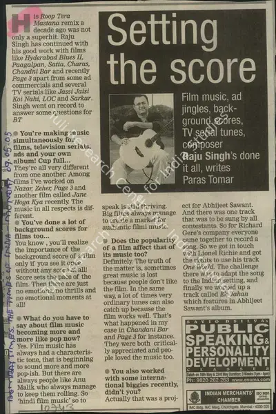 Paras Tomar (Reporter), Setting the Score, 2005, Newspaper Clipping