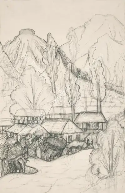 Kumaril Swamy (Artist), The Way to Badrinath, 1956, Drawing