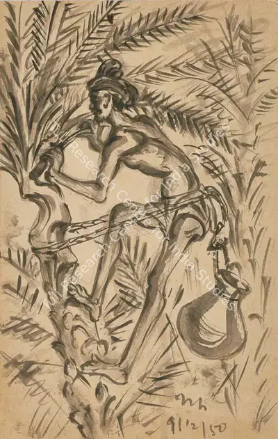 Nandalal Bose (Artist), Untitled (Toddy Tapper), 1950, Drawing