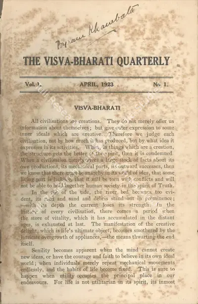 Rabindranath Tagore (Editor), Visva-Bharati Quarterly, 1923, Journal
