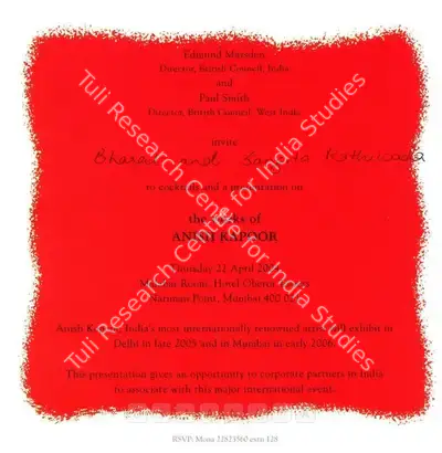 Anish Kapoor (Artist), The Works of Anish Kapoor, 2004, Solo Exhibition Invitation