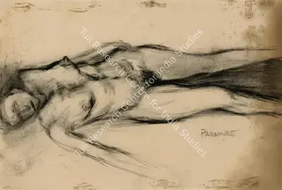 Akbar Padamsee (Artist), Reclining Nude, 1952, Drawing