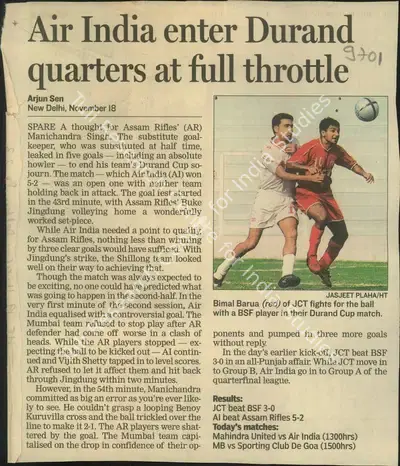 Arjun Sen (Writer), Air India Enter Durand Quarters At FullThrottle, 2006, Newspaper Clipping