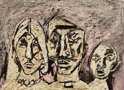 M.F. Husain (Artist), Untitled (Farmer's Family), 1966, Painting