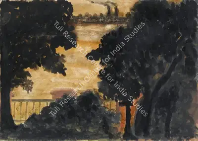 Rabindranath Tagore (Artist), Untitled ( Landscape ), 1934, Drawing