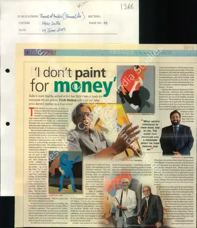 Gayatri Jayaraman (Reporter), I Don't Paint for Money, 2009, Newspaper Clipping