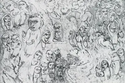 K.C.S. Paniker (Artist), Life of the Buddha, 1956, Painting