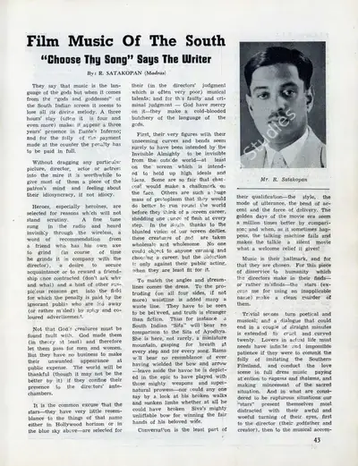 R. Satakopan (Essayist), Film Music of the South, 1942, Essay
