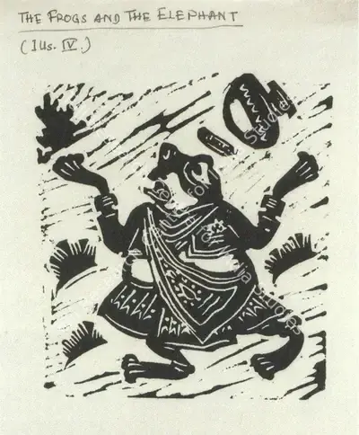 Chittaprosad (Artist), The Frogs and the Elephant- Illustration II, Graphic Art