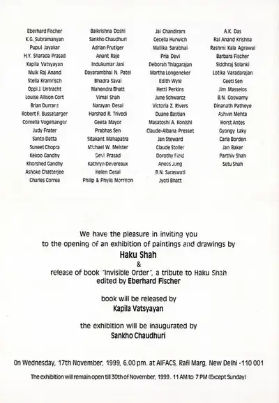 Haku Shah (Artist), An Exhibition of Paintings and Drawings, 1999, Solo Exhibition Invitation